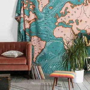 Teal Map Tapestry